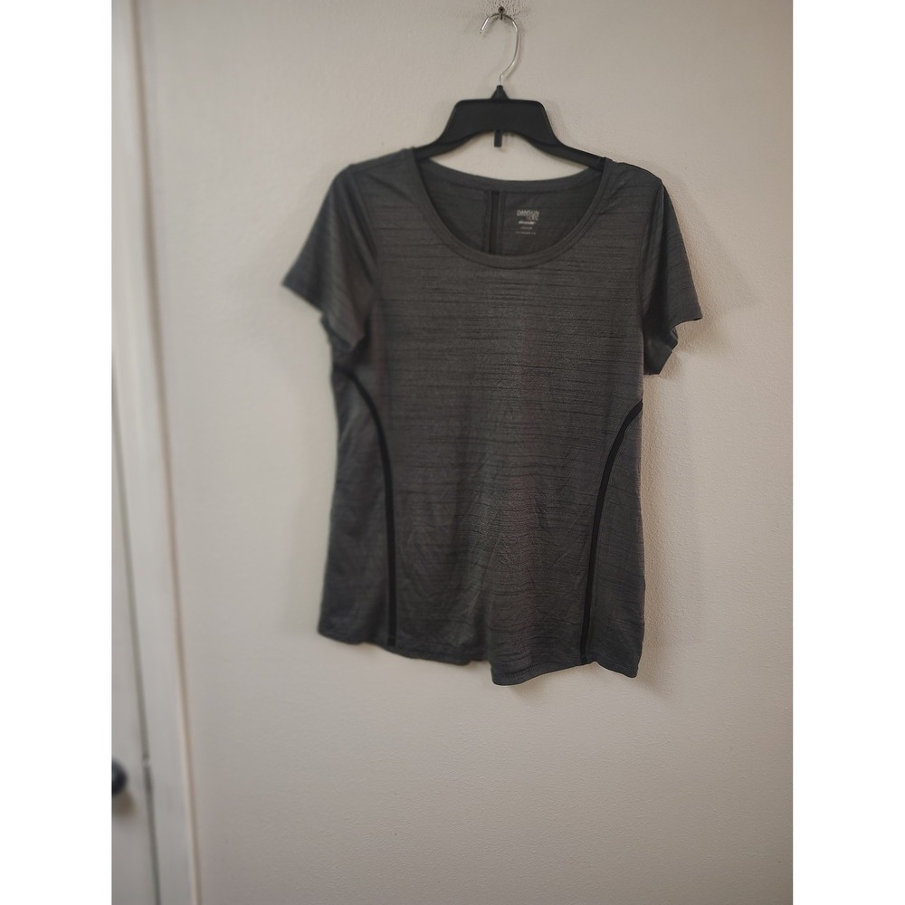 Danskin Now Womens Gray Space Dye Dri-More Short Sleeve Athletic Top Large 12-14